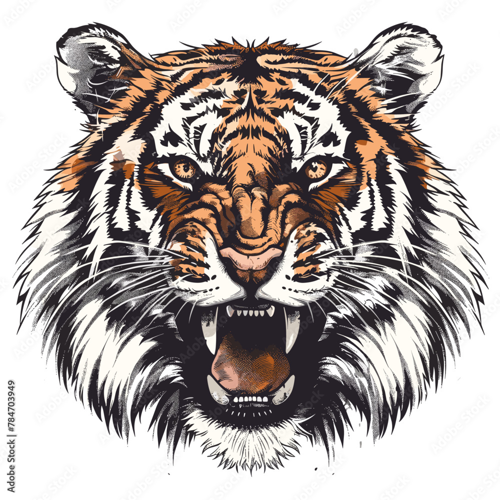 Tiger head for tattoo or T-shirt design. Vector illustration