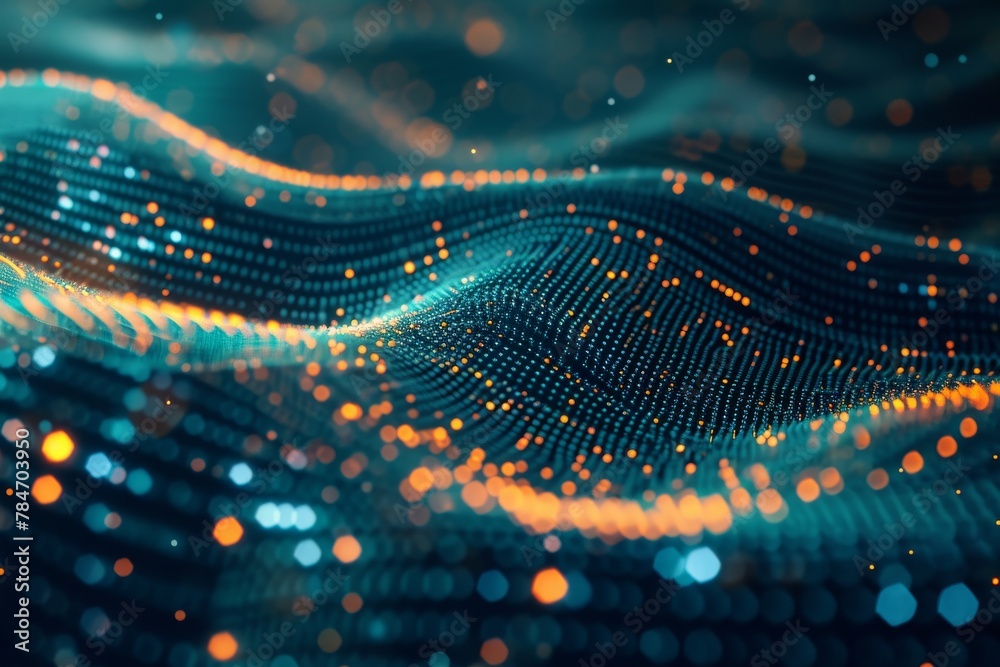 Computer Generated Image of a Light Wave, Abstract visualization of a deep learning neural network made up of binary code, AI Generated Computer Generated Image of a Light Wave, Abstract visualization of a deep learning neural network made up of binary code, AI Generated