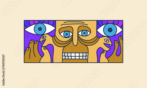 Abstract face vector art, illustration of face stylized artistic style, human abstraction art, surreal and bizarre portrait.