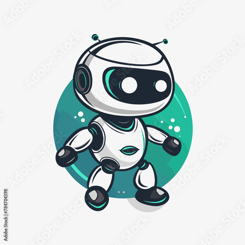 Vector illustration of cute robot character isolated on white background. Line art design for web, site, advertising, banner, poster, board and print.