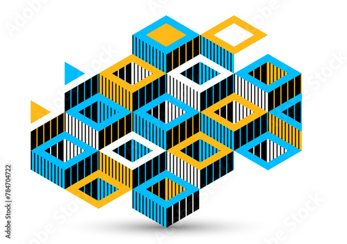 3D isometric cubic design vector geometric abstract background  modern city abstraction theme  construction buildings and blocks look like shapes  polygonal style.