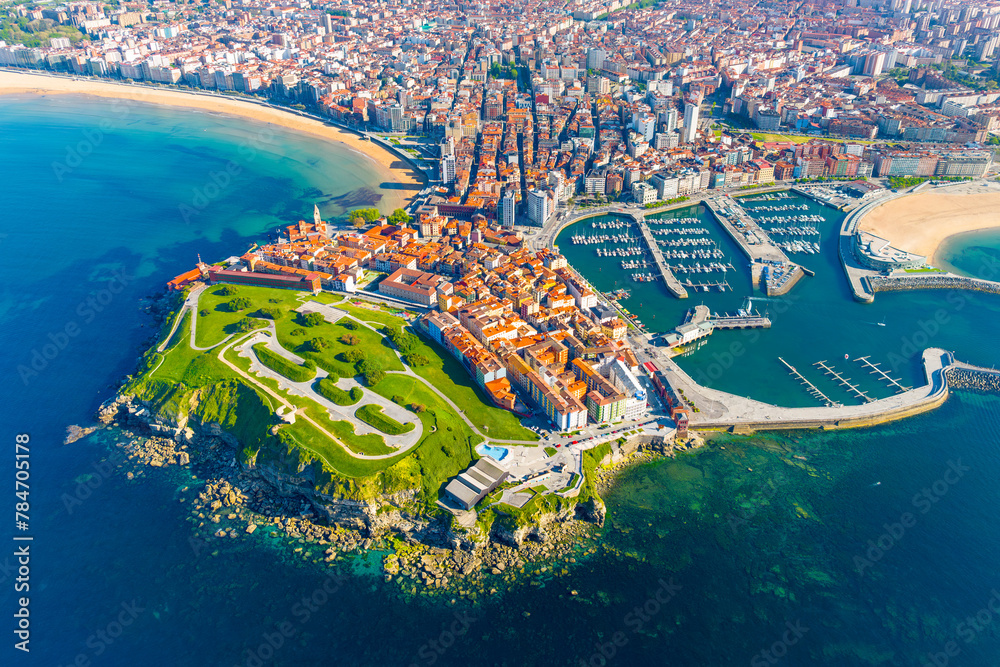 Panoramic view of the city of Gijon in Asturias, Spain