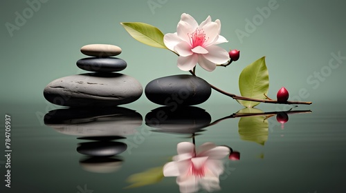 scène zen, cairn et nénuphar, bien-être , relaxation et spa, généré par IA 