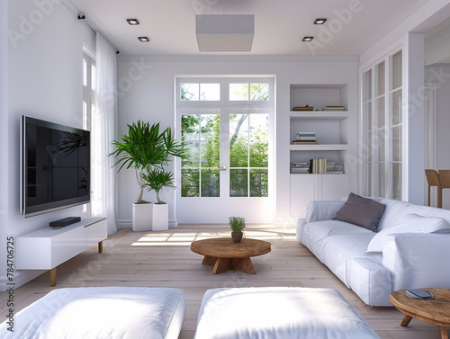 Minimalist interior living room in style of scandi