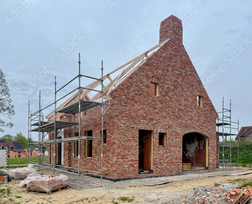 Construction of a modern cottage house. Exterior of a modern cottage