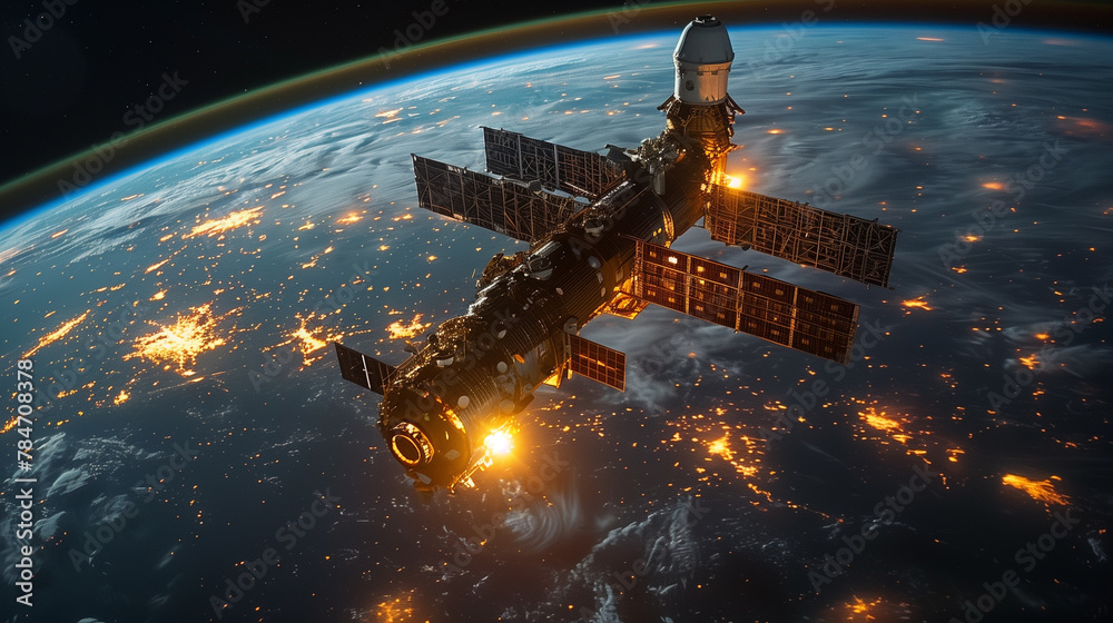 Satellite network orbiting Earth, providing global connectivity and communication