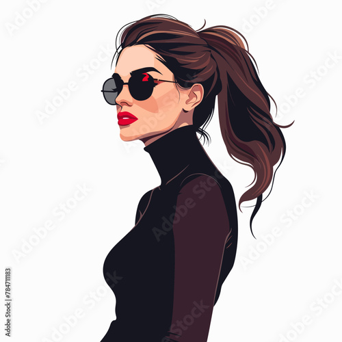 Beautiful young woman with sunglasses. Vector illustration. Fashion girl.