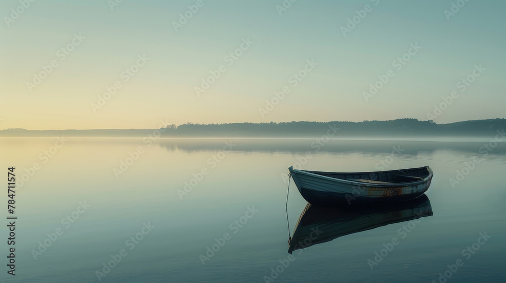 boat on the lake, calm sea state or no sea swell, no wind, no waves
