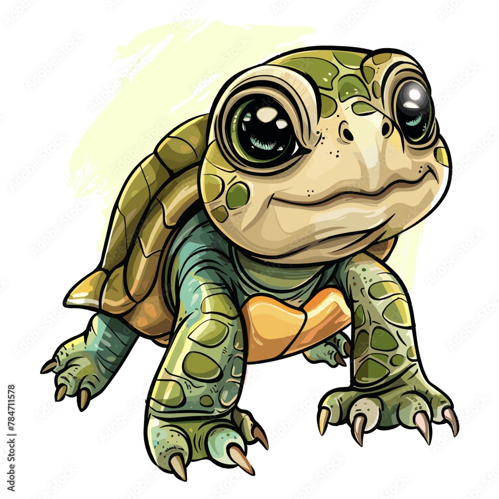 Obraz premium Cartoon illustration of a cute little turtle isolated on white background.