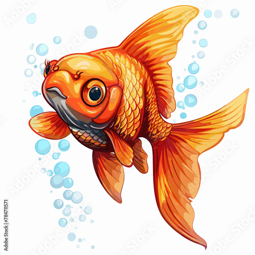 Cartoon goldfish with bubbles on a white background. Vector illustration