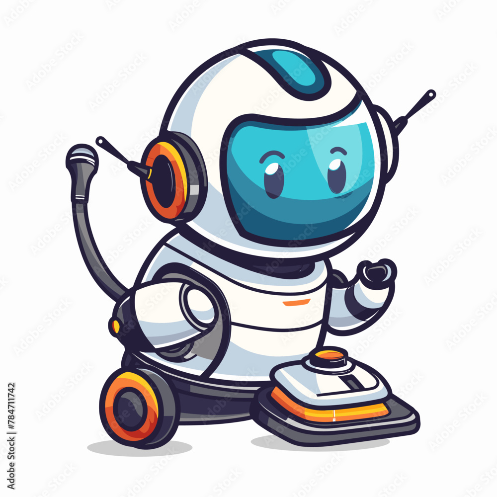 Cartoon Robot Cleaning The Floor with a Broom Vector Illustration