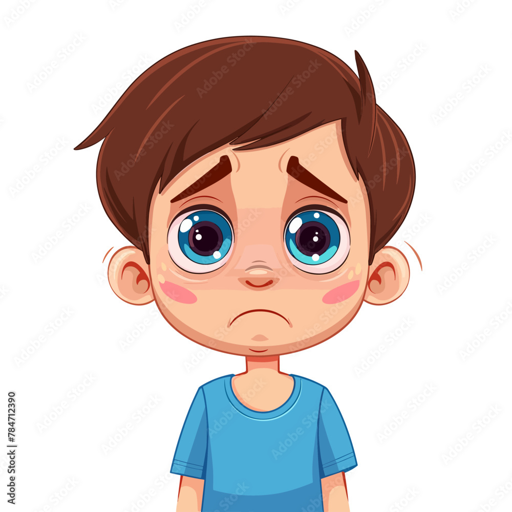 cute boy with sad face on white background vector illustration graphic design