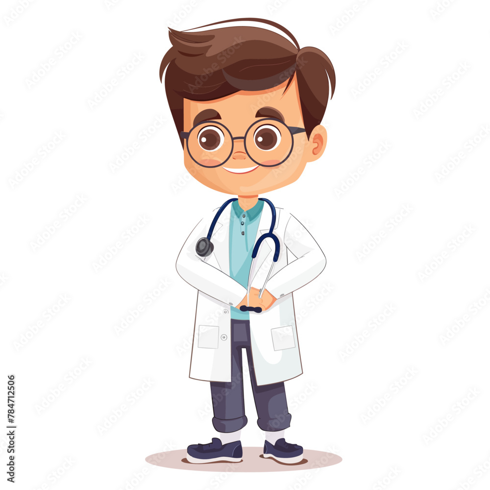 Cute cartoon doctor with stethoscope and glasses. Vector illustration