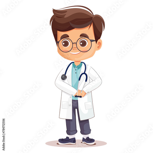 Cute cartoon doctor with stethoscope and glasses. Vector illustration