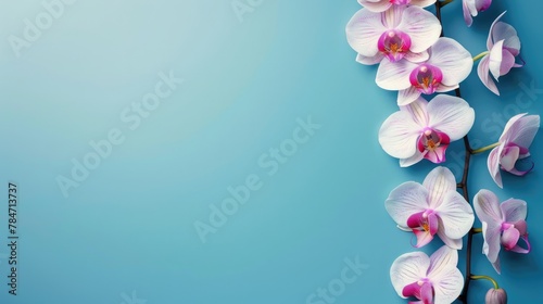 Blank Solid Light Blue Background With One Orchid Branch Wallpaper Backdrop © Mikee