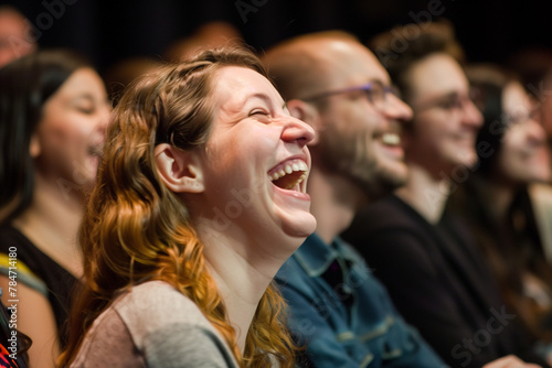 Woman in an audience laughing