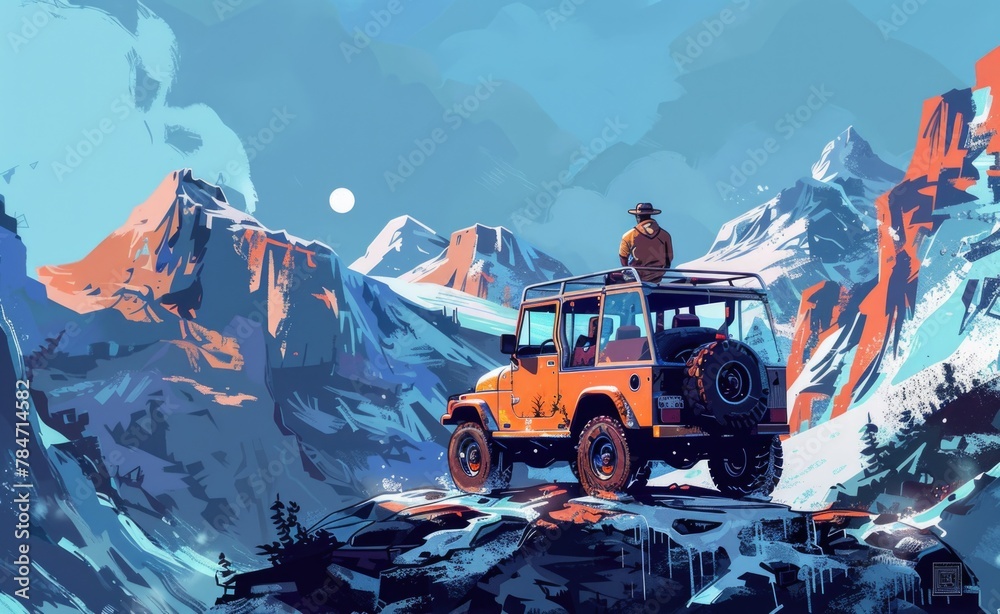 Majestic Mountain Adventure with Off-Road Vehicle and Dog Companion Majestic Mountain Adventure with Off-Road Vehicle and Dog Companion
