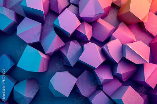 geometric abstraction with a gradient color scheme. The shapes are cubes and tetrahedrons