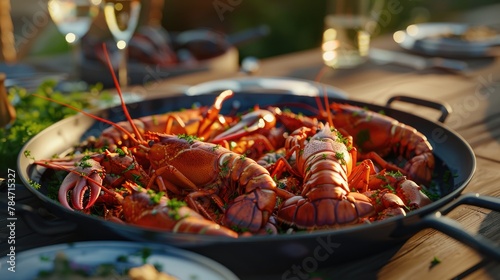 Sumptuous Seafood Feast: Lobsters Served on Outdoor Table