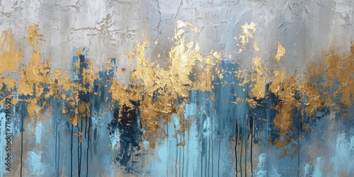 The abstract picture of the gold, blue and black colour that has been painted or splashed on the white blank background wallpaper to form random shape that cannot be describe yet beautiful. AIGX01. photo