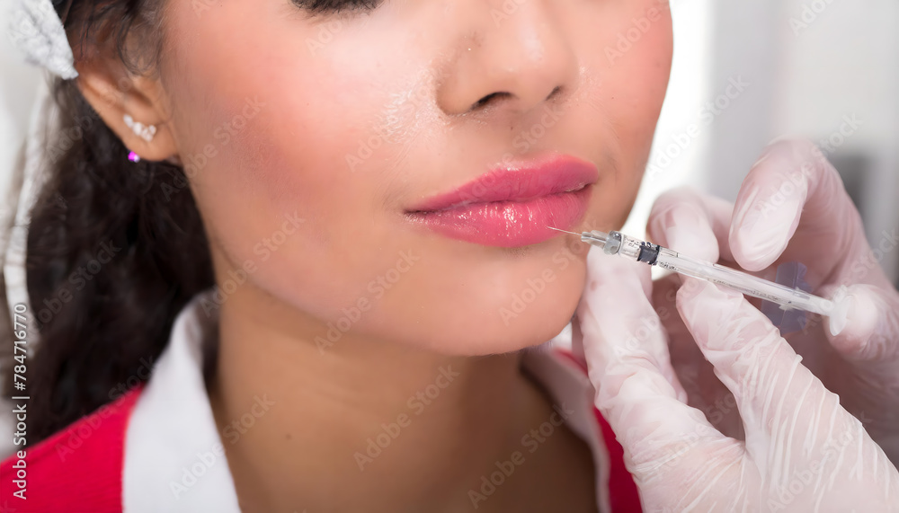 Obraz premium Young woman receiving botox cosmetic injection