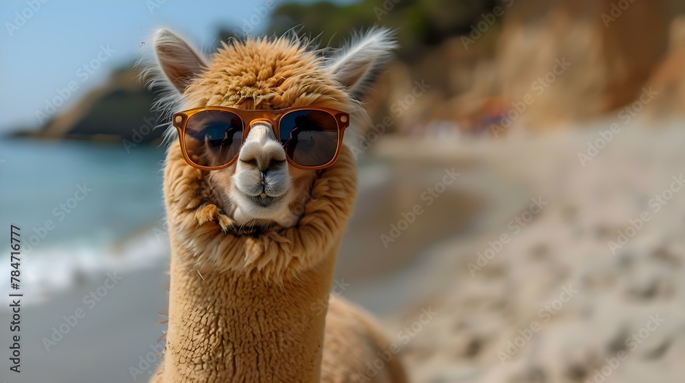 Fototapeta premium Chill Alpaca's Seaside Vacation Vibes. Concept Vacation, Seaside, Chill, Alpaca, Vibes