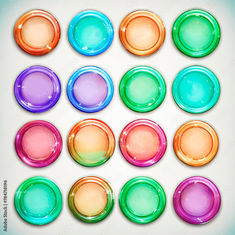 A set of beautiful rainbow shiny round buttons on a light background for Internet sites. A set of beautiful rainbow shiny round buttons on a light background for Internet sites.