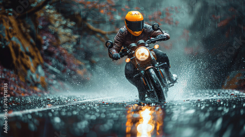 Person Riding Motorcycle in the Rain photo