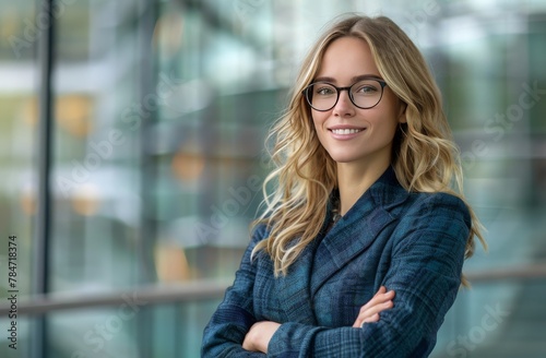Woman With Glasses Standing in Front of Building