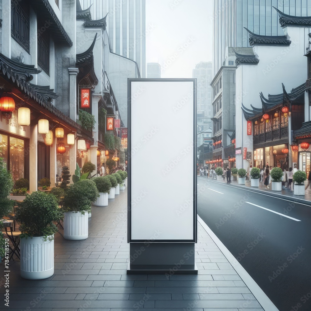 Blank white vertical banner on the street Blank white vertical banner on the street