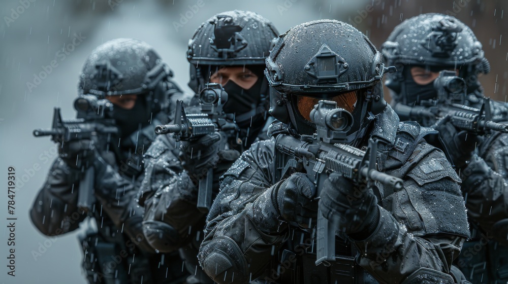 Group of Military Men in Full Gear Group of Military Men in Full Gear