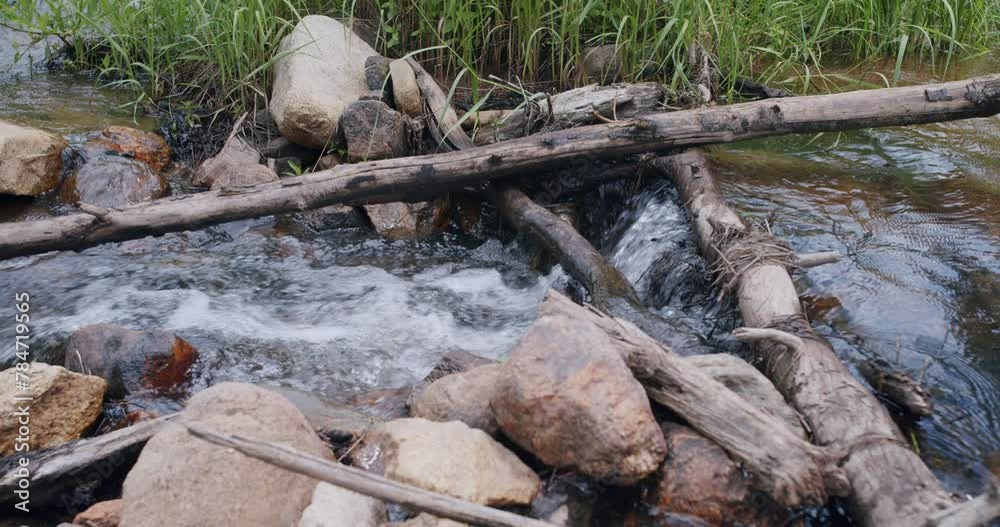 creek river with rocks and sticks flowing in the mountains creek river with rocks and sticks flowing in the mountains