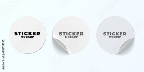 Round paper sticker label. glued sticker mockup. realistic wrinkled surface of adhesive paper