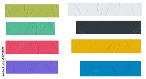 strips of ripped textured adhesive. glued crumpled stickers tap. crinkled sticker for retro label, tag, and design element.