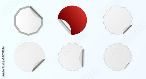 Round paper sticker label. glued sticker mockup. realistic wrinkled surface of adhesive paper