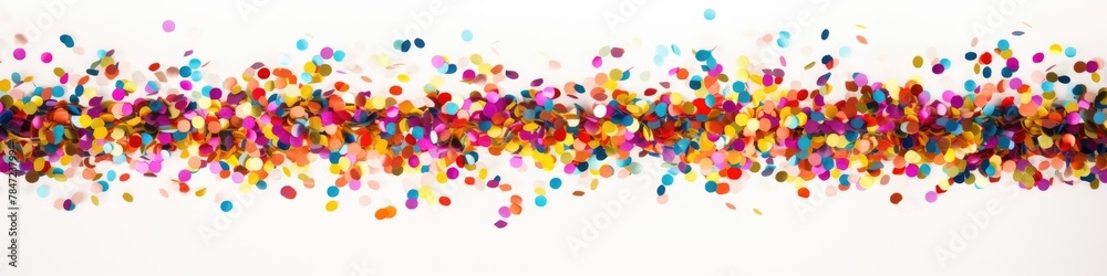 Border. Frame. garland of festive colored confetti and. White background. Colored decor, holiday. Birthday. element for design
