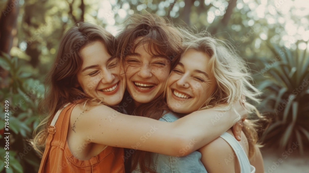Female friends spend a fun day together in a park Female friends spend a fun day together in a park