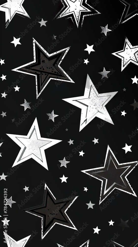 Minimalist aesthetic wallpaper with black and white stars and hard lines in a childish style. Minimalist aesthetic wallpaper with black and white stars and hard lines in a childish style.