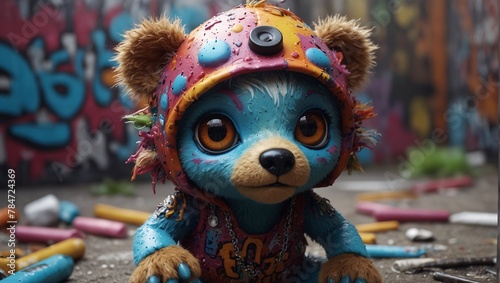 Cute whimsical graffiti hiphop teddy bear