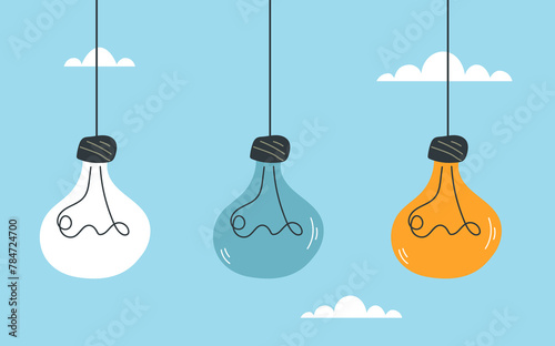 Light bulb lightbulb hang on rope idea abstract concept. Vector flat graphic design illustration