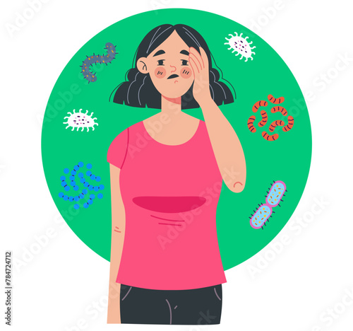 Sick people cold and flu ill fever medical treatment concept. Vector graphic design illustration