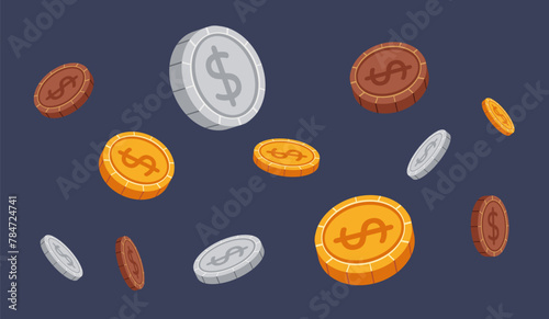 Money financial dollar cash falling flying abstract concept. Vector graphic design illustration