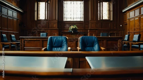 Interior of a conference room at the in the courtroom for trial and sentencing, law and justice concept photo