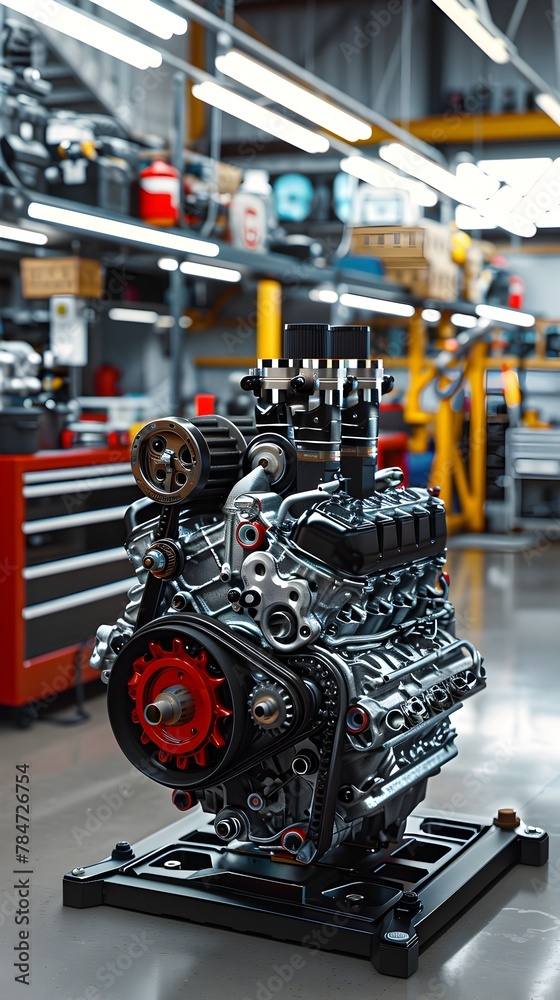 Fototapeta premium Meticulous Reassembly of a High Performance Engine in a Well Equipped Automotive Workshop