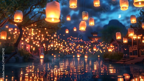 Captivating Lantern Festival Lights Floating Into the Serene Night Sky Collective Wish for Peace and Happiness