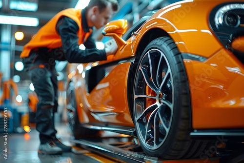Meticulously Crafted Luxury Supercar Undergoing Precision Maintenance and Inspection in High Tech Automotive Workshop