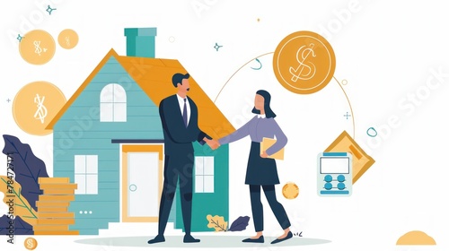 Bank loan officer shakes hands with customer to Congratulations after home loan approval. 