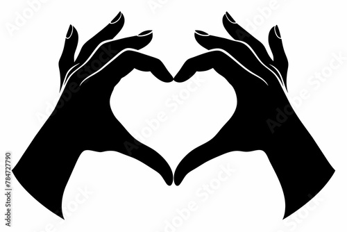Hands heart  black silhouette on white background