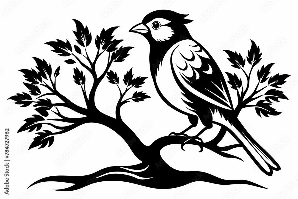 Fototapeta premium Captured a two bird on a tree black on white background