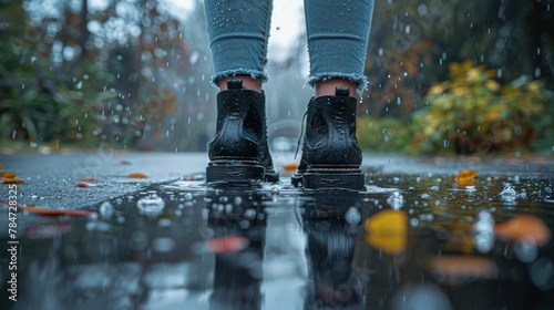 Person Walking in Rain on Rainy Day